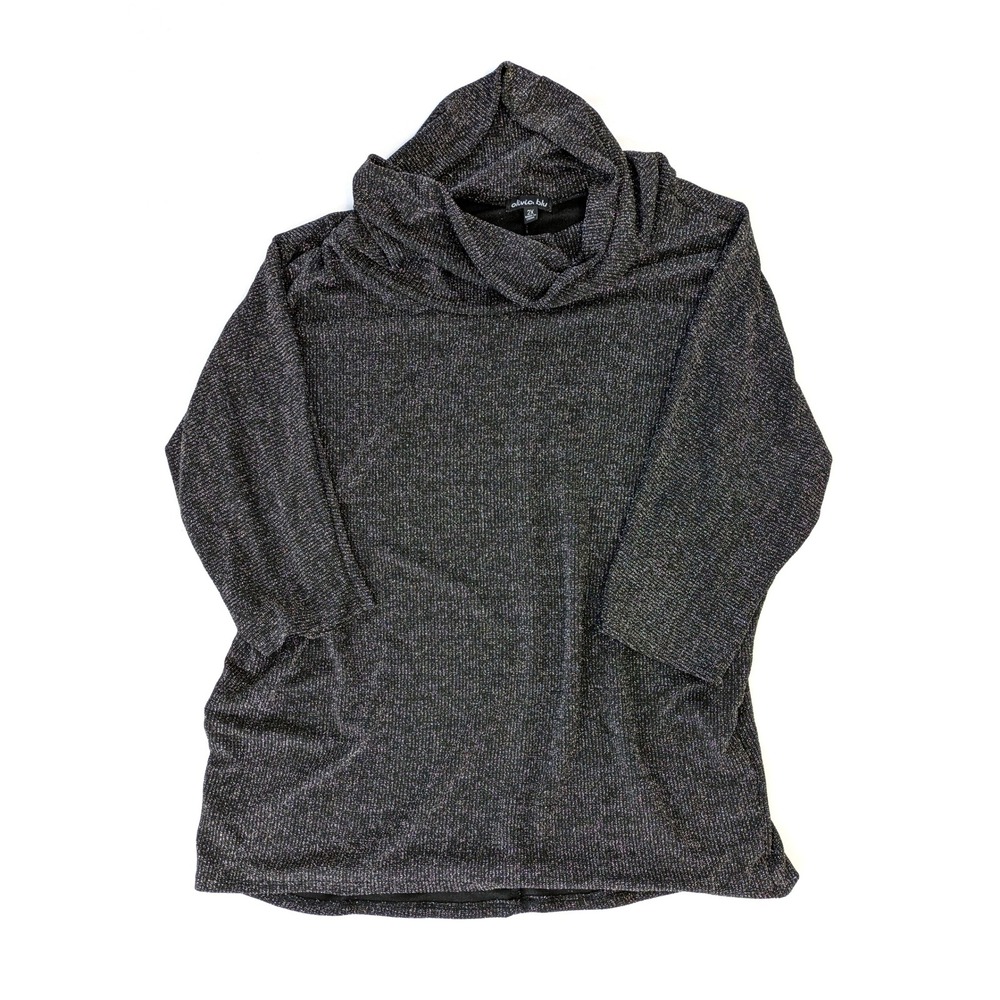 Olivia Blu Glimmer Cowl Neck - Women's 2XL - Black 3/4 Sleeve Top #2513-2GCOWLX